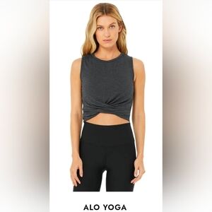 Alo Yoga Twist Front Crop Tank Gray Sleeveless Athletic Top Small